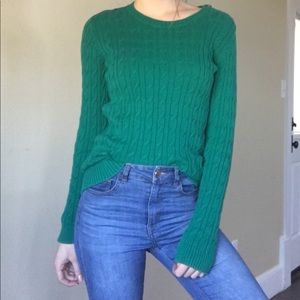 Emerald green classic sweater w/shoulder buttons